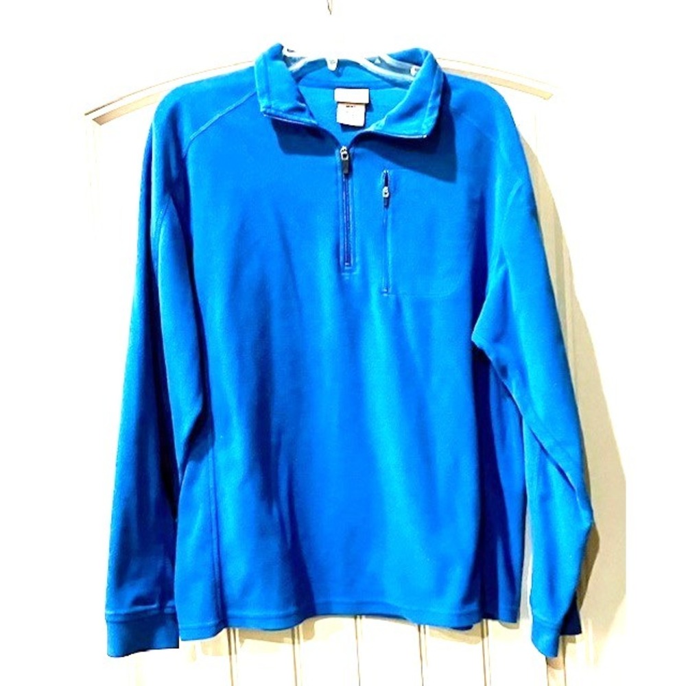LL Bean Men's Blue Quarter Zip Pullover Fleece Chest Zip Pocket